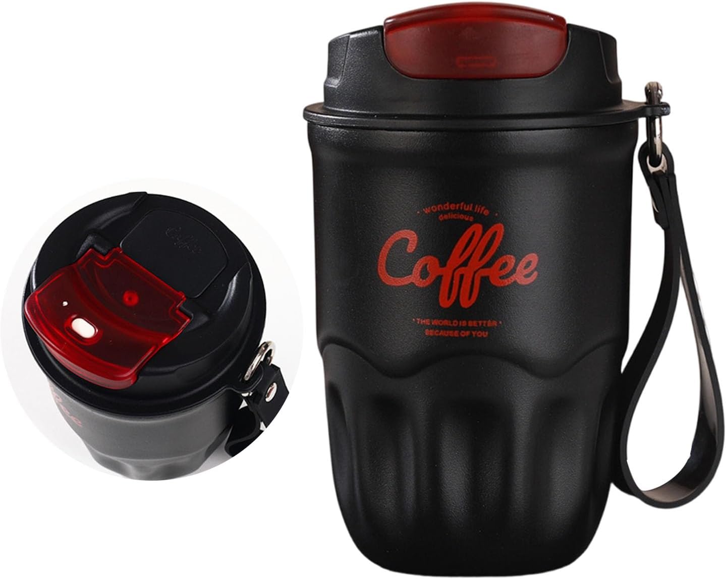Vacuum Flask, Insulated Coffee Tumbler, Travel Coffee Mug, Stainless Steel Water Bottle with Sip Lid Carry Strap and Optional Temperature Display for Office Car Commutes 9x15cm 1Piece