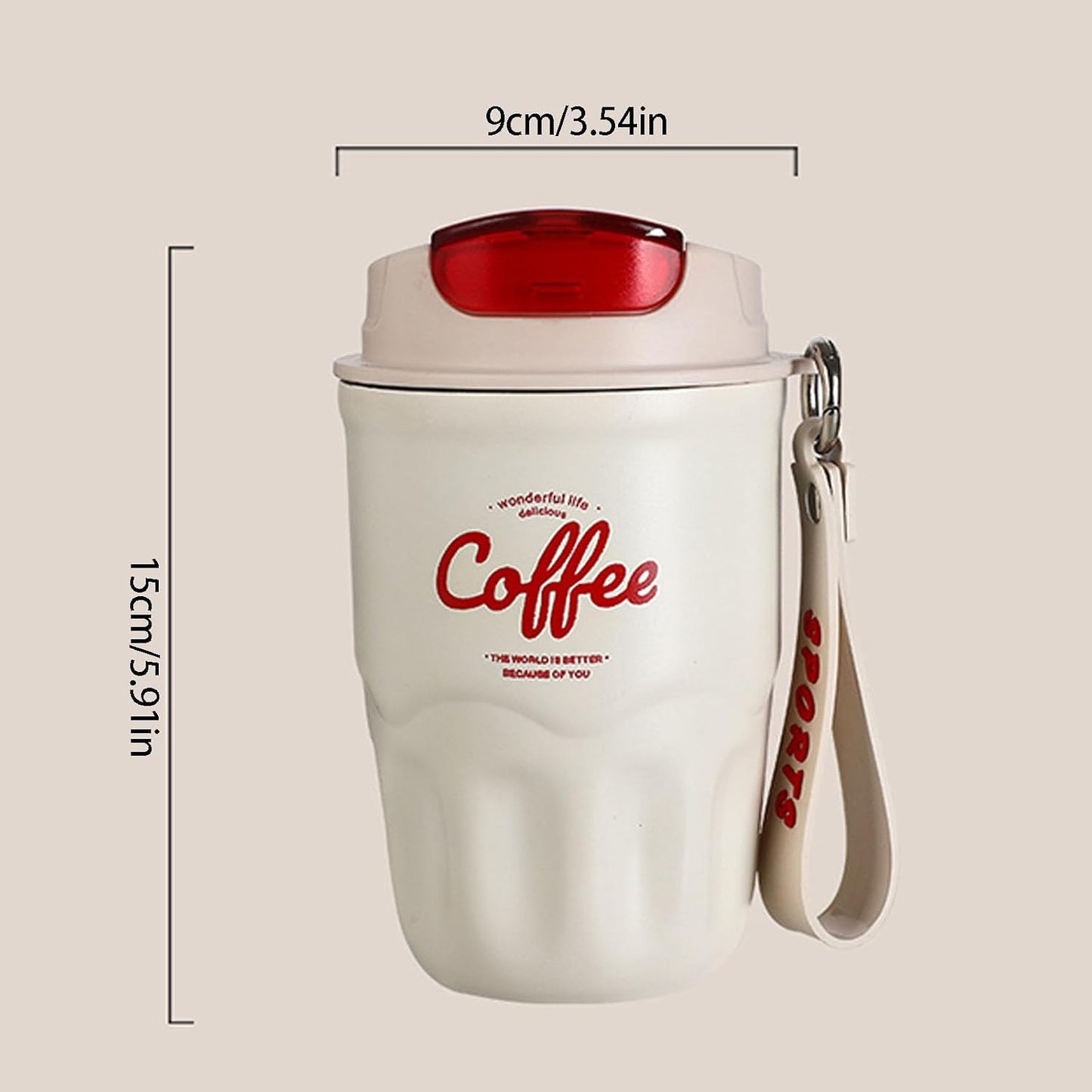 Vacuum Flask, Insulated Coffee Tumbler, Travel Coffee Mug, Stainless Steel Water Bottle with Sip Lid Carry Strap and Optional Temperature Display for Office Car Commutes 9x15cm 1Piece
