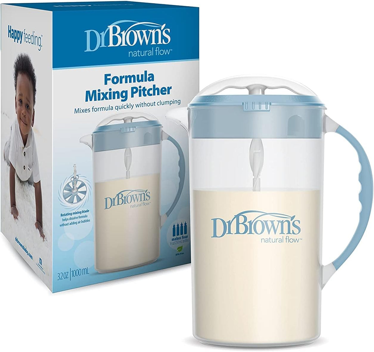 Baby Formula Mixing Pitcher 36oz, Blue with Anti-Colic Options+ Narrow Baby Bottles, 4 Pack, 4 oz