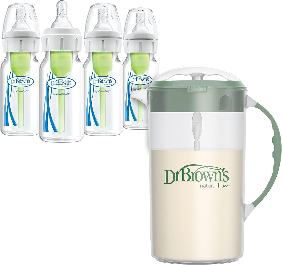 Baby Formula Mixing Pitcher 36oz, Blue with Anti-Colic Options+ Narrow Baby Bottles, 4 Pack, 4 oz