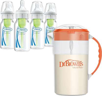 Baby Formula Mixing Pitcher 36oz, Blue with Anti-Colic Options+ Narrow Baby Bottles, 4 Pack, 4 oz