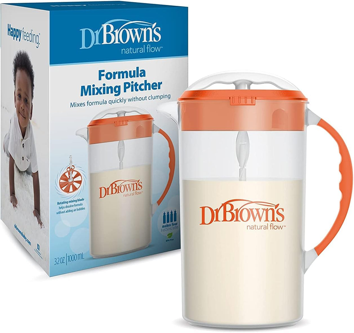 Baby Formula Mixing Pitcher 36oz, Blue with Anti-Colic Options+ Narrow Baby Bottles, 4 Pack, 4 oz
