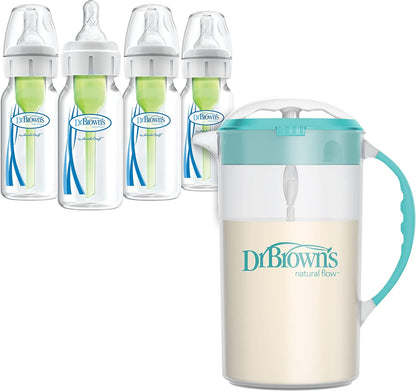 Baby Formula Mixing Pitcher 36oz, Blue with Anti-Colic Options+ Narrow Baby Bottles, 4 Pack, 4 oz