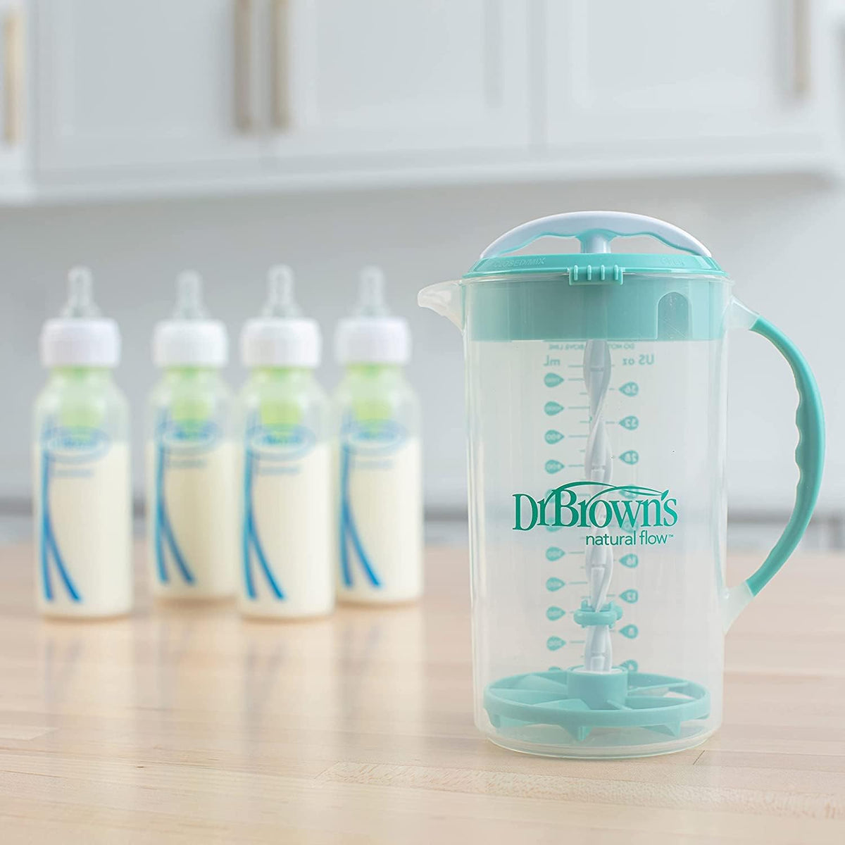 Baby Formula Mixing Pitcher 36oz, Blue with Anti-Colic Options+ Narrow Baby Bottles, 4 Pack, 4 oz