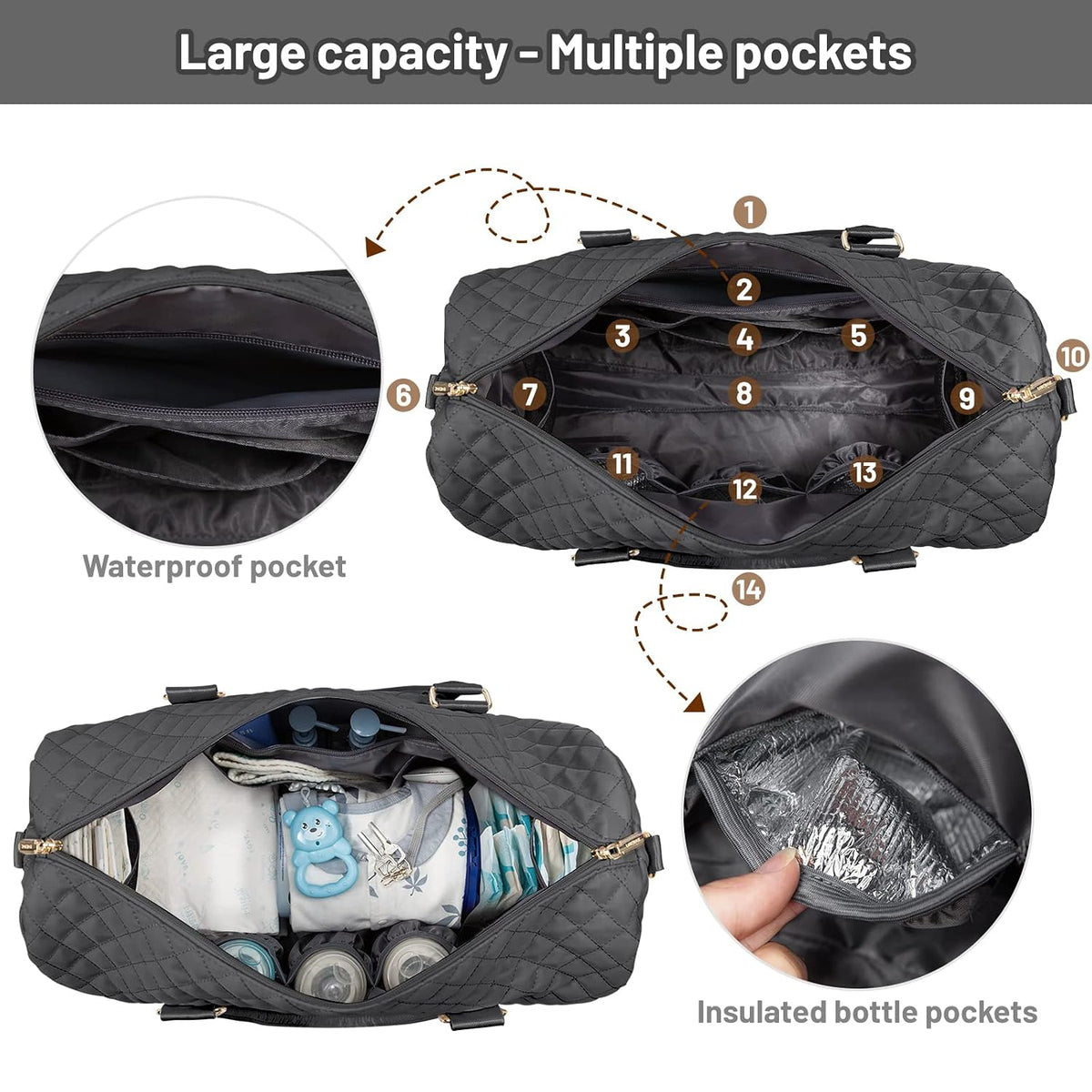 Diaper Bag Tote with Pacifier Case and Changing Pad, Large Capacity Mommy Bag for Hospital and Weekender Travel, Functional Baby Bag Newborn Baby Essential, Blue