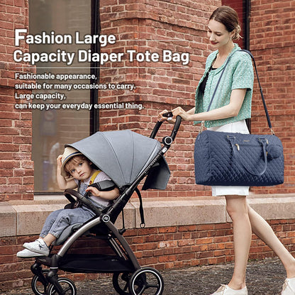 Diaper Bag Tote with Pacifier Case and Changing Pad, Large Capacity Mommy Bag for Hospital and Weekender Travel, Functional Baby Bag Newborn Baby Essential, Blue