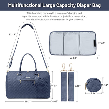 Diaper Bag Tote with Pacifier Case and Changing Pad, Large Capacity Mommy Bag for Hospital and Weekender Travel, Functional Baby Bag Newborn Baby Essential, Blue