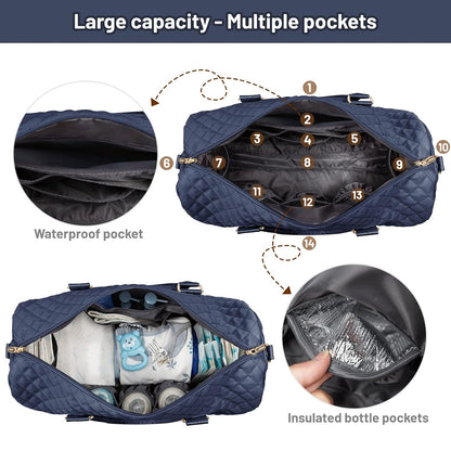 Diaper Bag Tote with Pacifier Case and Changing Pad, Large Capacity Mommy Bag for Hospital and Weekender Travel, Functional Baby Bag Newborn Baby Essential, Blue