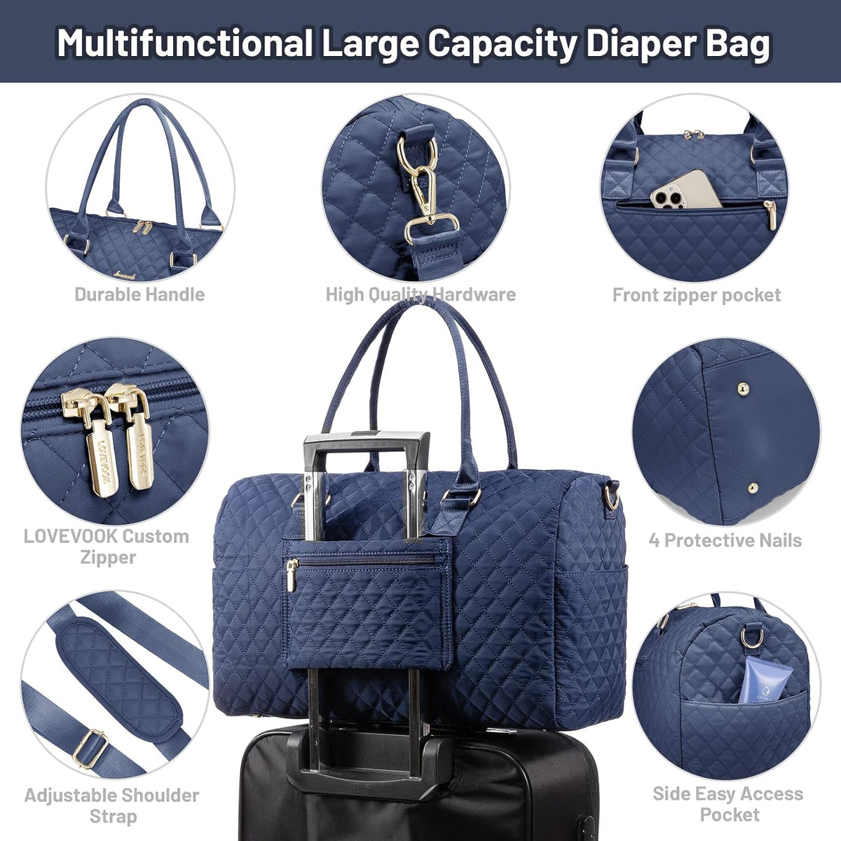 Diaper Bag Tote with Pacifier Case and Changing Pad, Large Capacity Mommy Bag for Hospital and Weekender Travel, Functional Baby Bag Newborn Baby Essential, Blue
