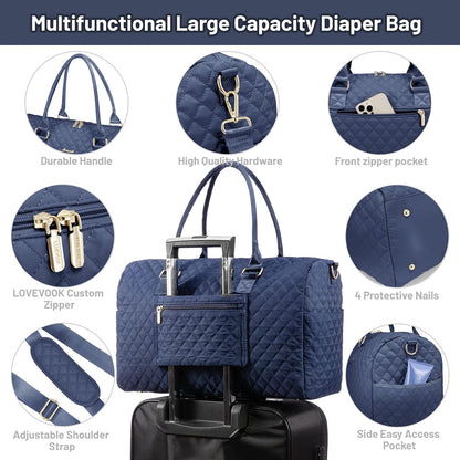 Diaper Bag Tote with Pacifier Case and Changing Pad, Large Capacity Mommy Bag for Hospital and Weekender Travel, Functional Baby Bag Newborn Baby Essential, Blue