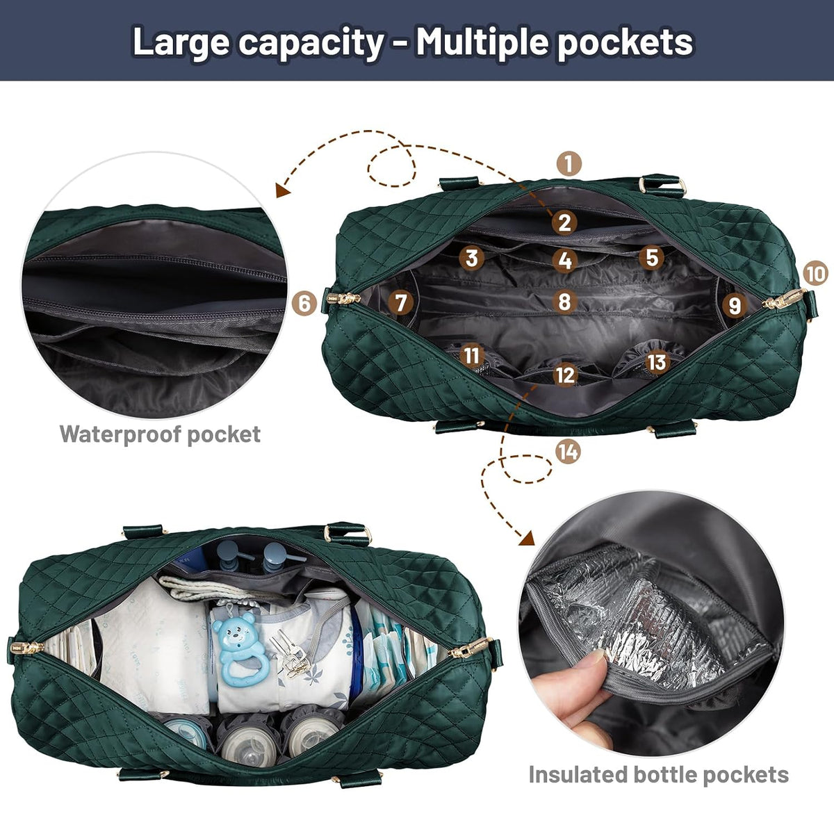 Diaper Bag Tote with Pacifier Case and Changing Pad, Large Capacity Mommy Bag for Hospital and Weekender Travel, Functional Baby Bag Newborn Baby Essential, Blue