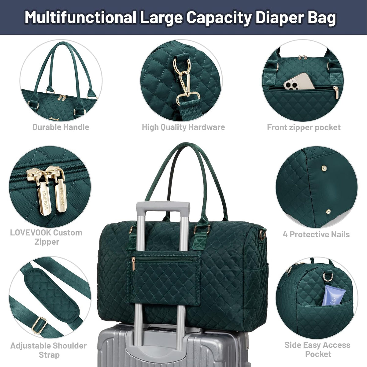 Diaper Bag Tote with Pacifier Case and Changing Pad, Large Capacity Mommy Bag for Hospital and Weekender Travel, Functional Baby Bag Newborn Baby Essential, Blue