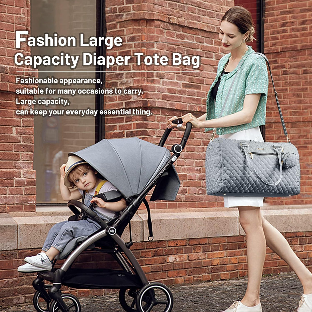 Diaper Bag Tote with Pacifier Case and Changing Pad, Large Capacity Mommy Bag for Hospital and Weekender Travel, Functional Baby Bag Newborn Baby Essential, Blue