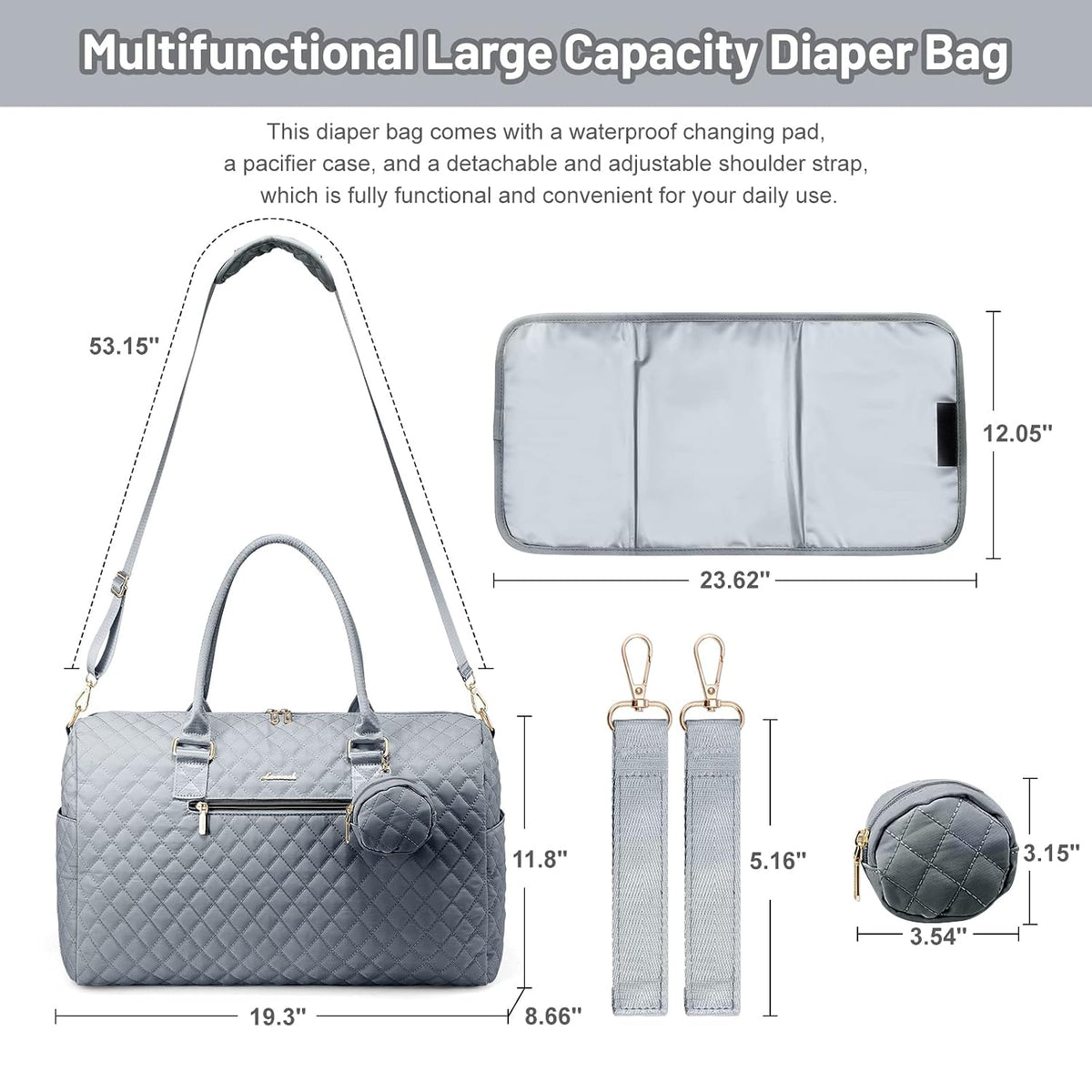 Diaper Bag Tote with Pacifier Case and Changing Pad, Large Capacity Mommy Bag for Hospital and Weekender Travel, Functional Baby Bag Newborn Baby Essential, Blue