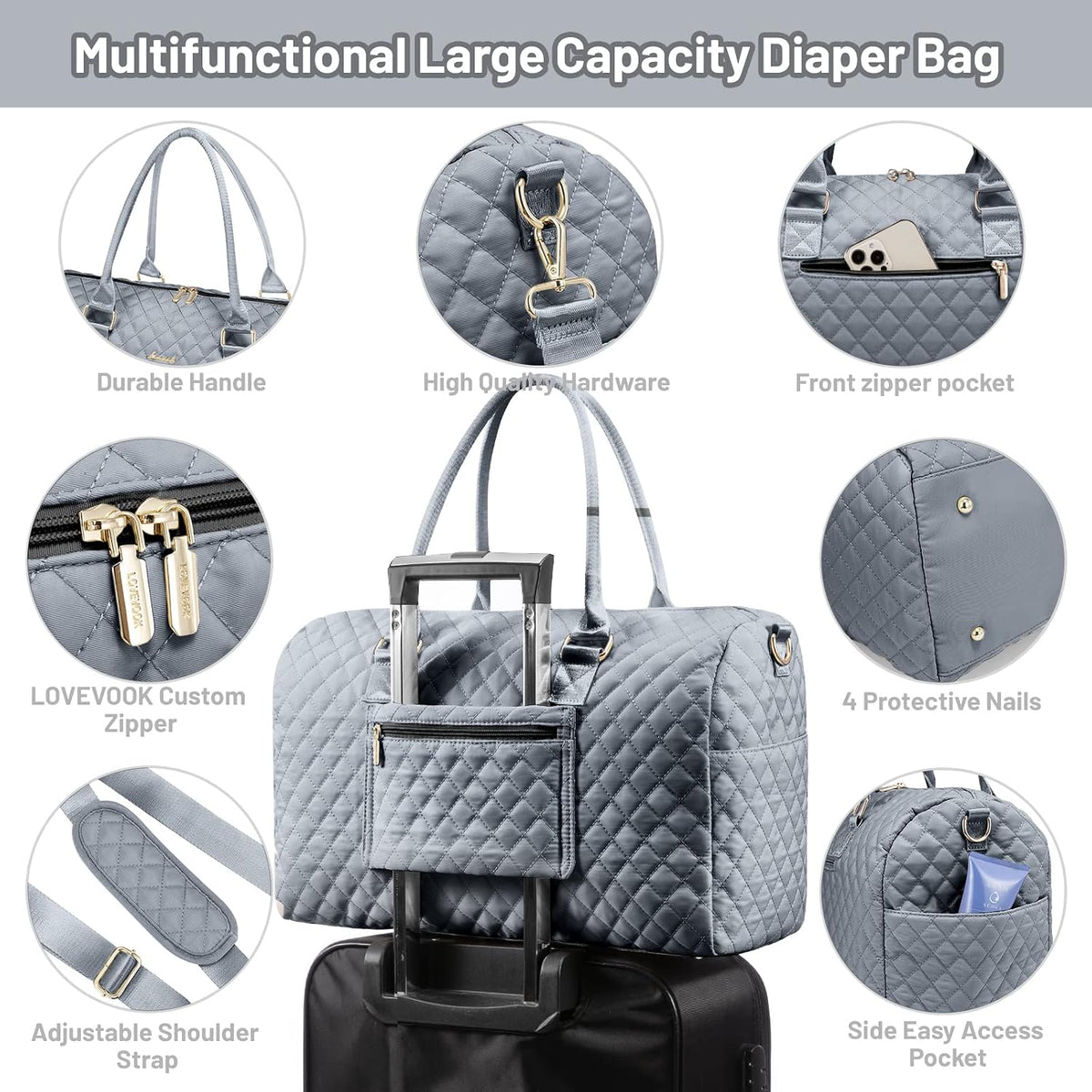 Diaper Bag Tote with Pacifier Case and Changing Pad, Large Capacity Mommy Bag for Hospital and Weekender Travel, Functional Baby Bag Newborn Baby Essential, Blue