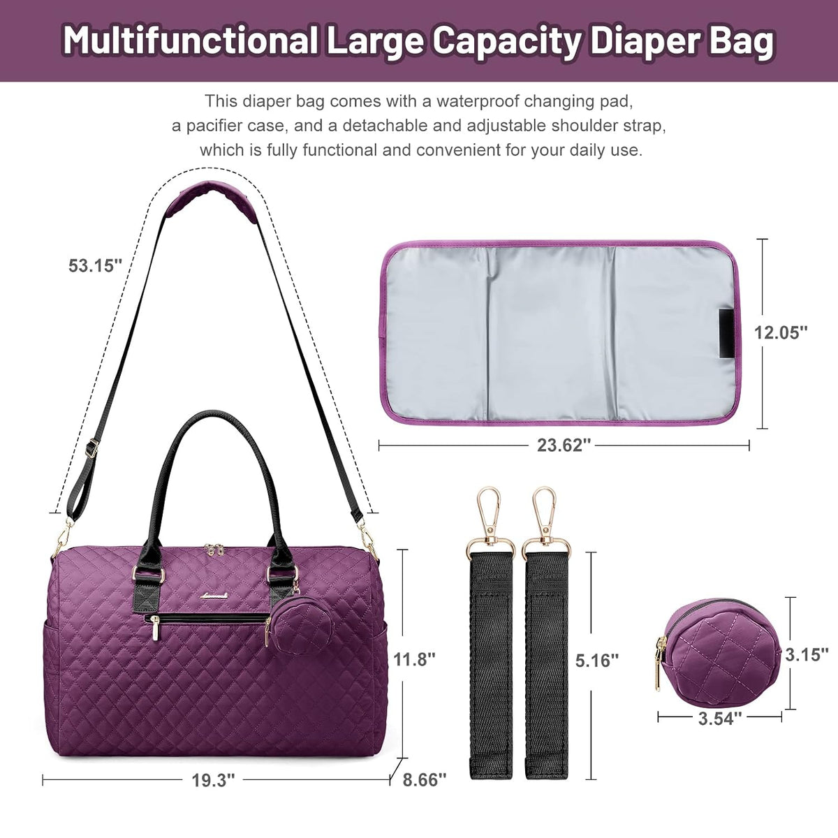 Diaper Bag Tote with Pacifier Case and Changing Pad, Large Capacity Mommy Bag for Hospital and Weekender Travel, Functional Baby Bag Newborn Baby Essential, Blue