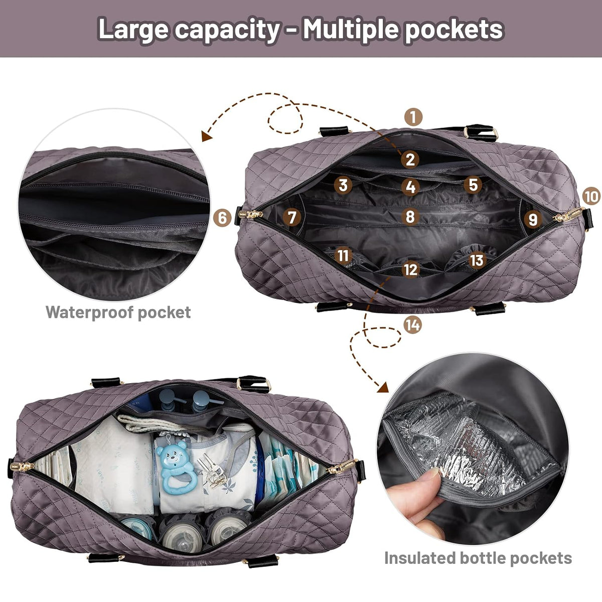 Diaper Bag Tote with Pacifier Case and Changing Pad, Large Capacity Mommy Bag for Hospital and Weekender Travel, Functional Baby Bag Newborn Baby Essential, Blue