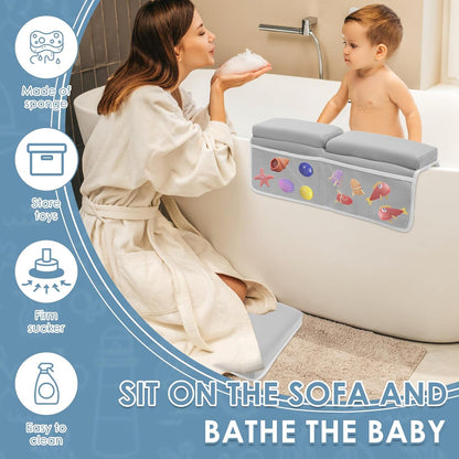 Bath Kneeler Set Bath Elbow Rest Pad Foldable Non Slip Comfortable with Toys Organizer for Baby Bathing Time