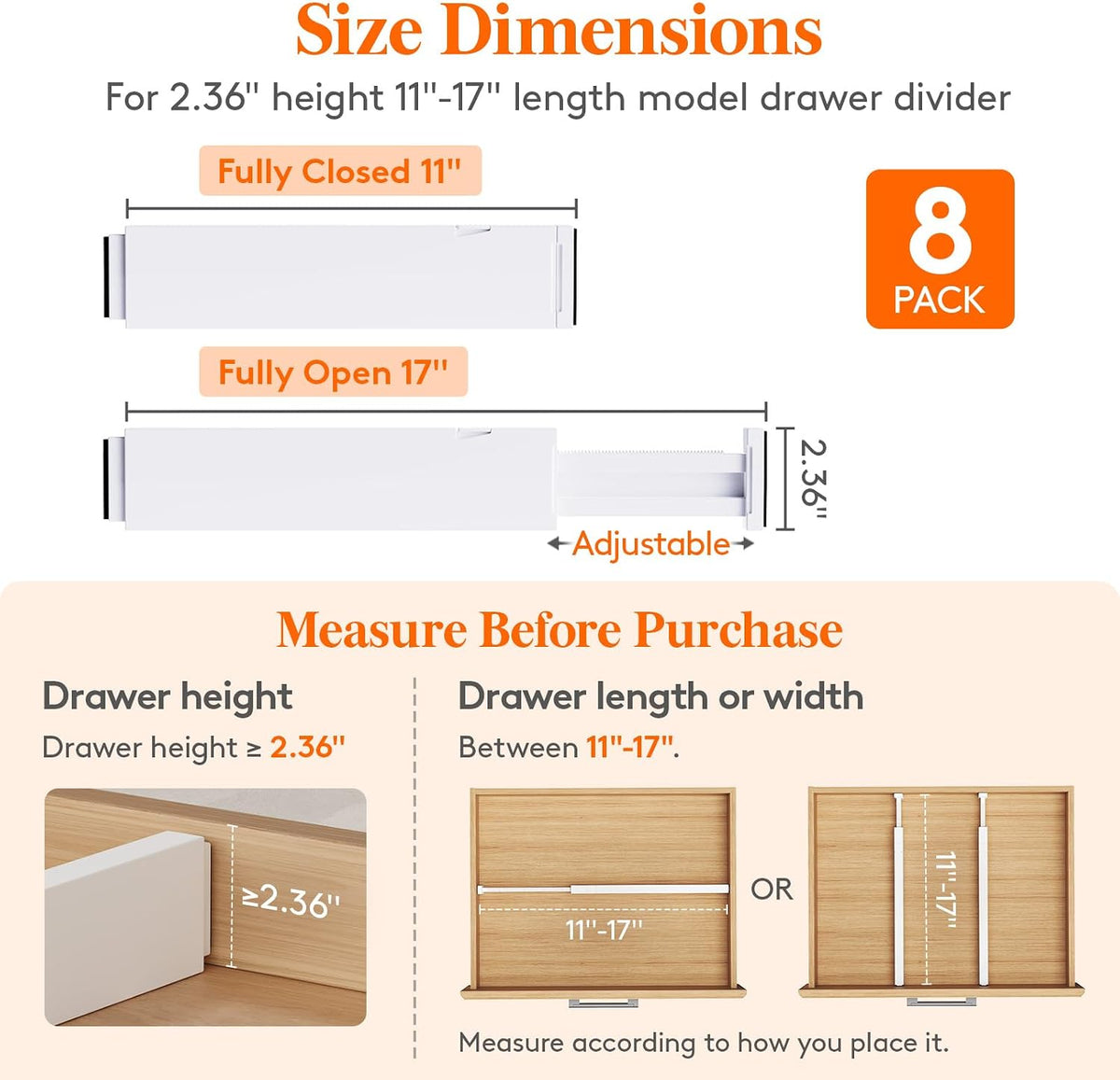 4" High Upgrade Drawer Divider, Adjustable Drawer Organizer Clothes