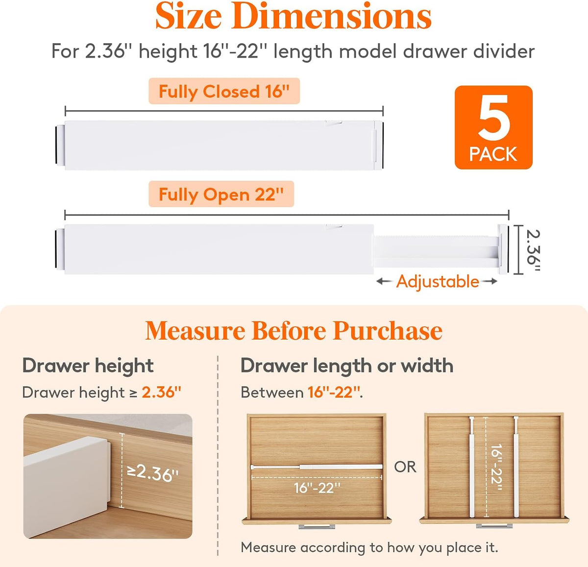 4" High Upgrade Drawer Divider, Adjustable Drawer Organizer Clothes