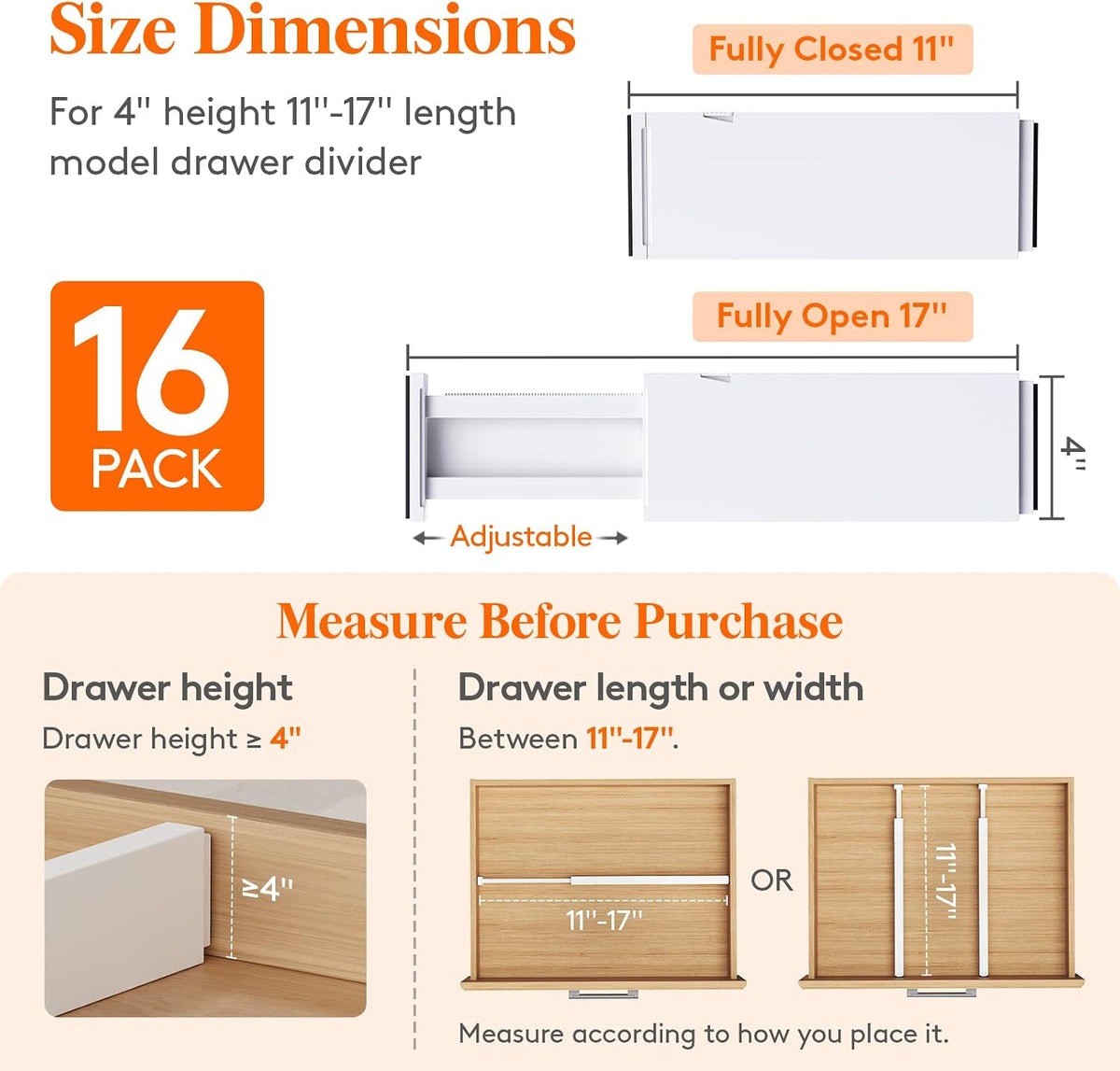 4" High Upgrade Drawer Divider, Adjustable Drawer Organizer Clothes
