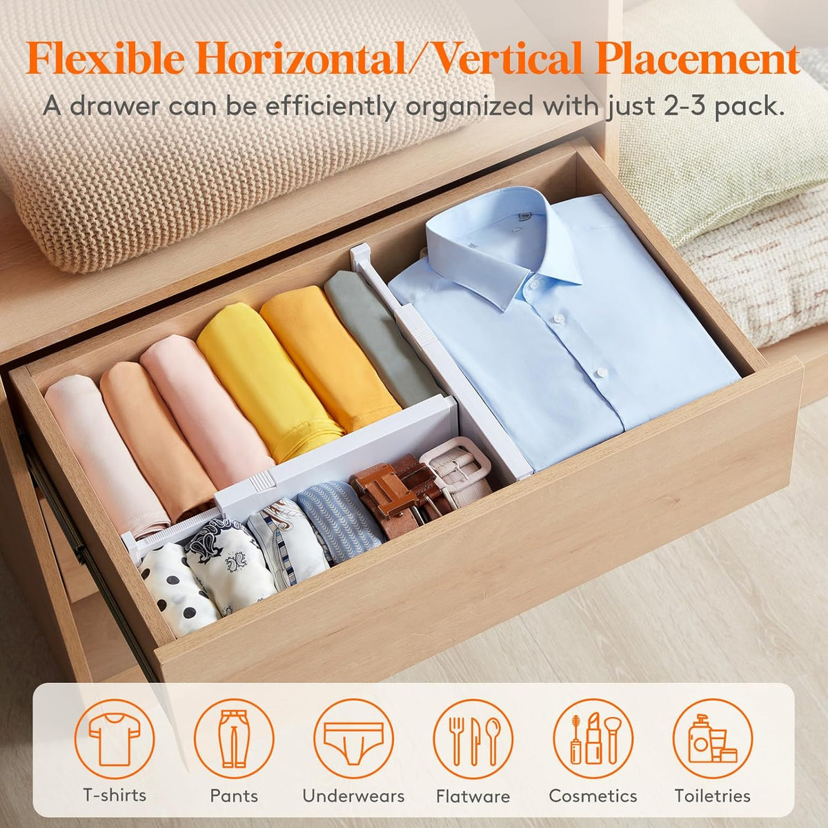 4" High Upgrade Drawer Divider, Adjustable Drawer Organizer Clothes