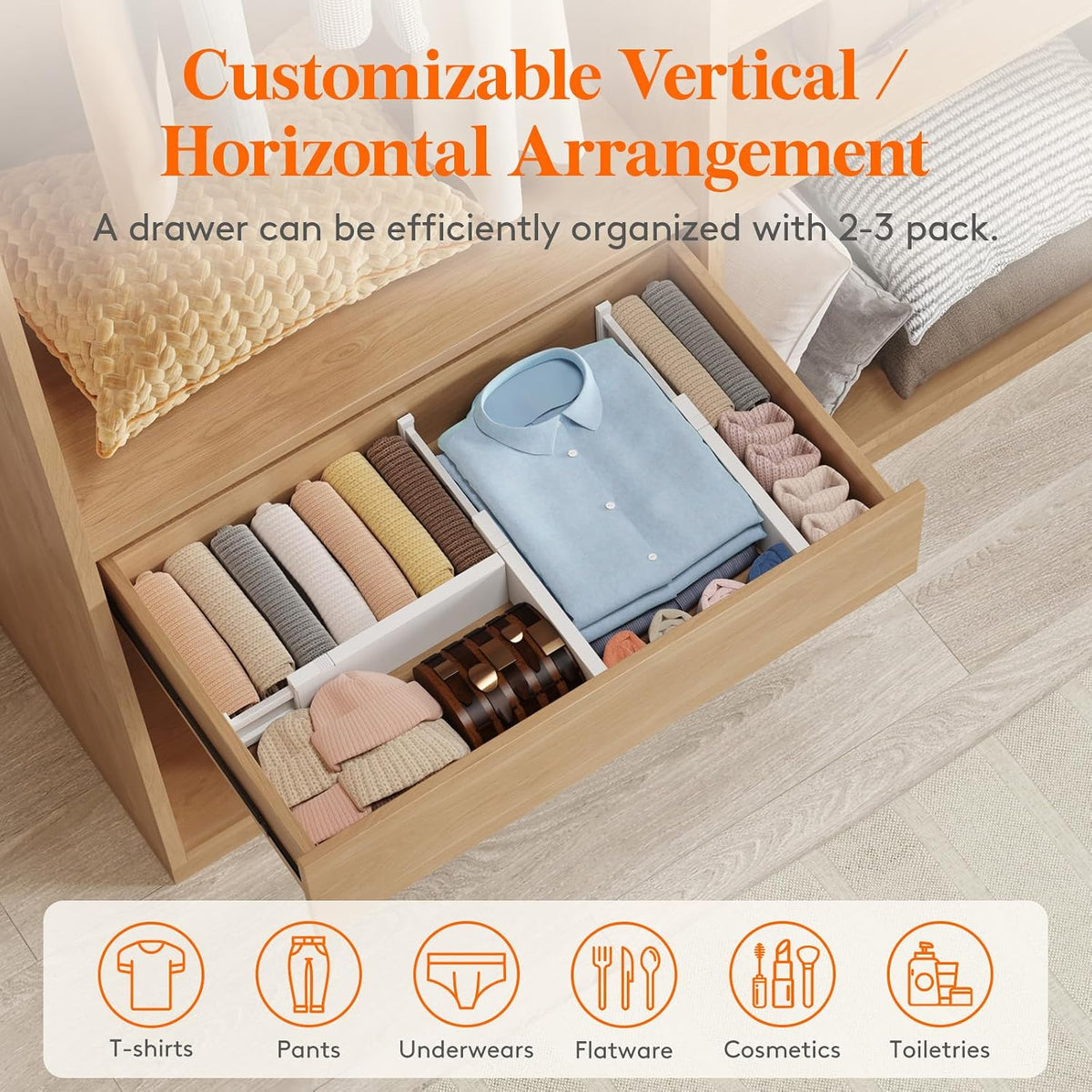 4" High Upgrade Drawer Divider, Adjustable Drawer Organizer Clothes