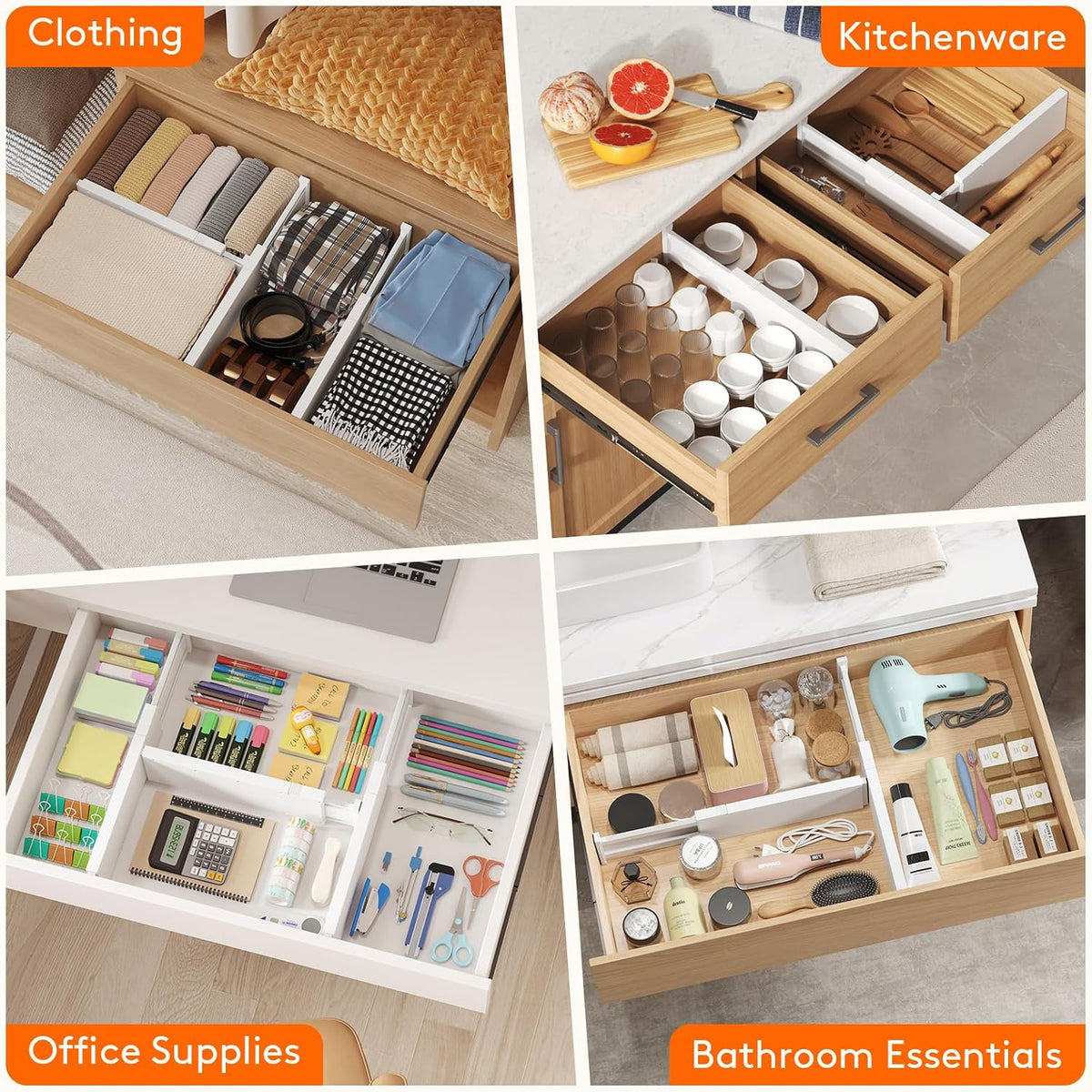 4" High Upgrade Drawer Divider, Adjustable Drawer Organizer Clothes