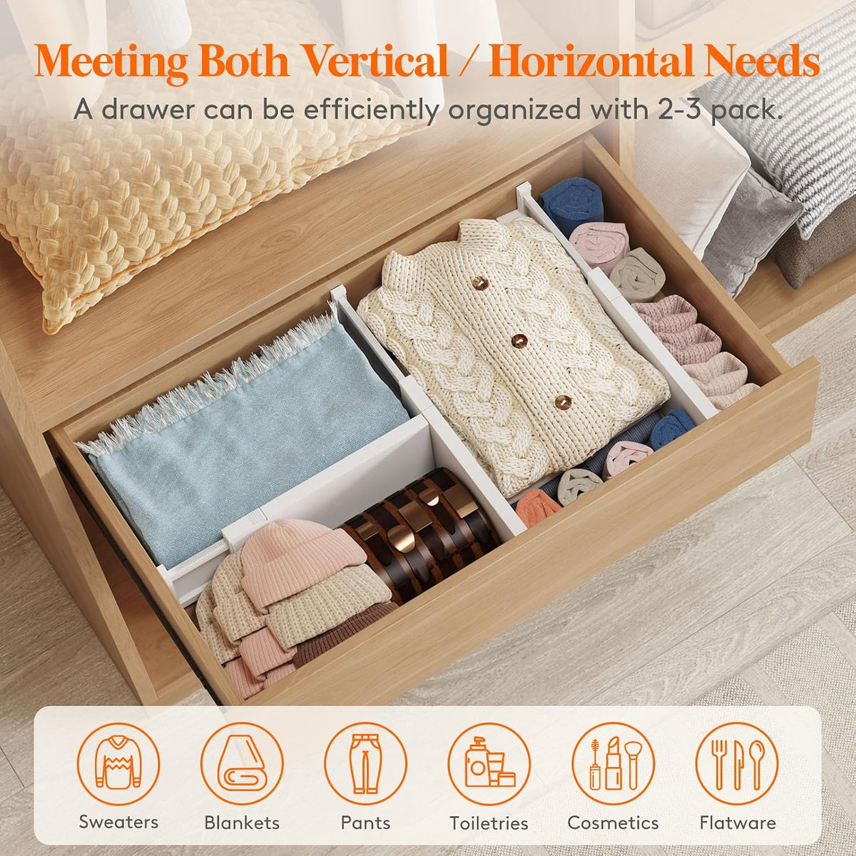 4" High Upgrade Drawer Divider, Adjustable Drawer Organizer Clothes