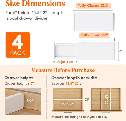 4" High Upgrade Drawer Divider, Adjustable Drawer Organizer Clothes