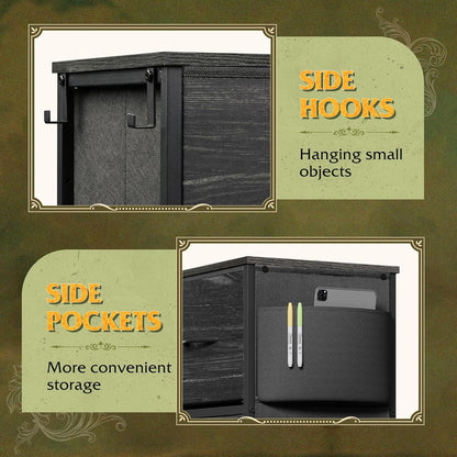 10 Drawer Fabric Dresser for Bedroom, Side Pocket Chest, Dark Grey