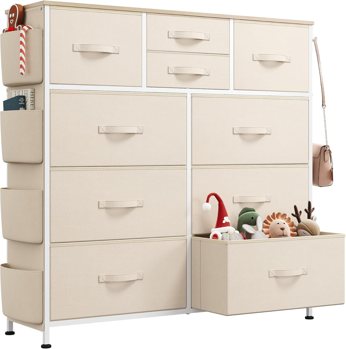 10 Drawer Fabric Dresser for Bedroom, Side Pocket Chest, Dark Grey