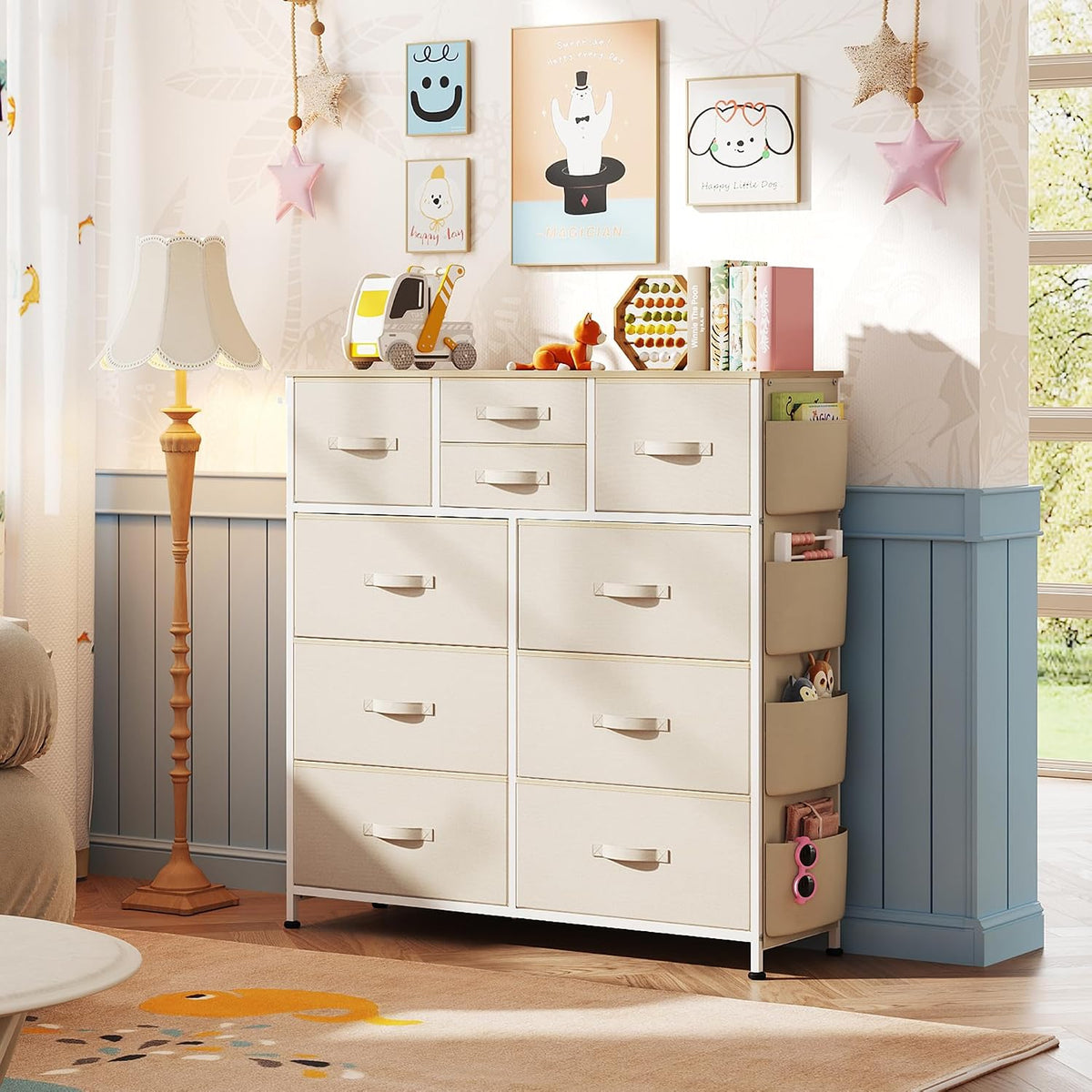 10 Drawer Fabric Dresser for Bedroom, Side Pocket Chest, Dark Grey