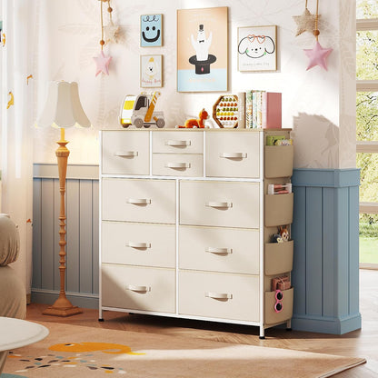 10 Drawer Fabric Dresser for Bedroom, Side Pocket Chest, Dark Grey