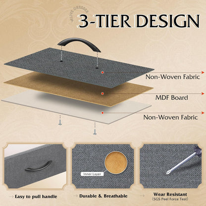 10 Drawer Fabric Dresser for Bedroom, Side Pocket Chest, Dark Grey