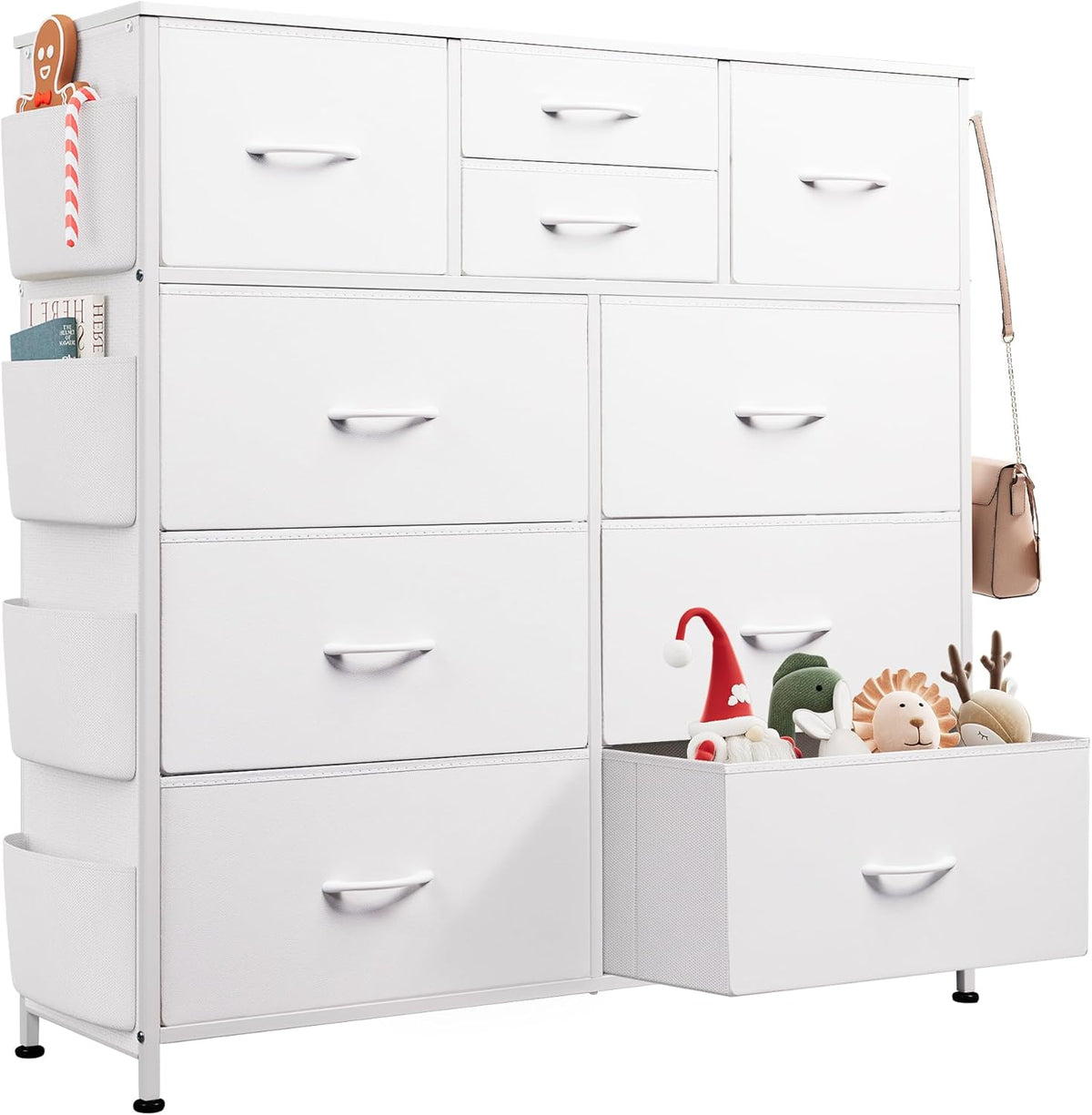 10 Drawer Fabric Dresser for Bedroom, Side Pocket Chest, Dark Grey