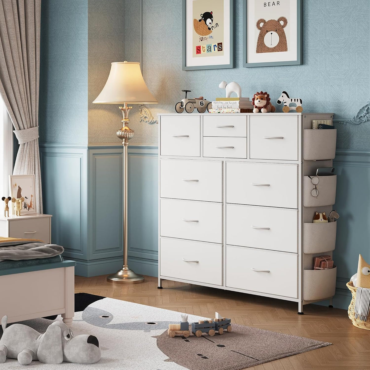 10 Drawer Fabric Dresser for Bedroom, Side Pocket Chest, Dark Grey