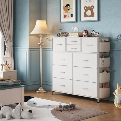 10 Drawer Fabric Dresser for Bedroom, Side Pocket Chest, Dark Grey