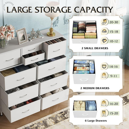 10 Drawer Fabric Dresser for Bedroom, Side Pocket Chest, Dark Grey