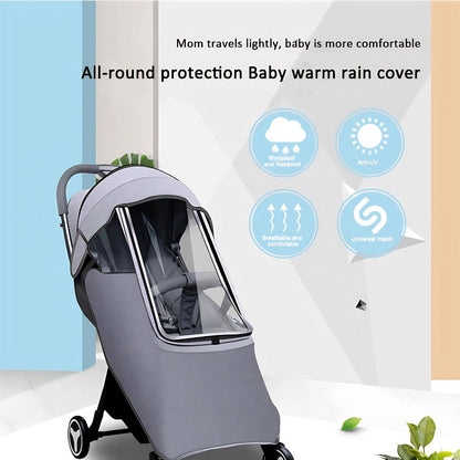 Stroller Rain Cover, Universal Accessory, Universal Rain Cover Weather Windproof Coldproof with Breathable Holes for Most Strollers (Gray)