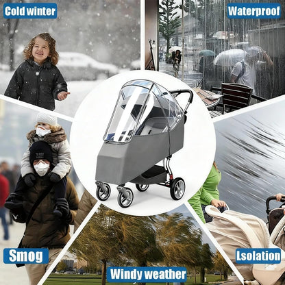 Stroller Rain Cover, Universal Accessory, Universal Rain Cover Weather Windproof Coldproof with Breathable Holes for Most Strollers (Gray)