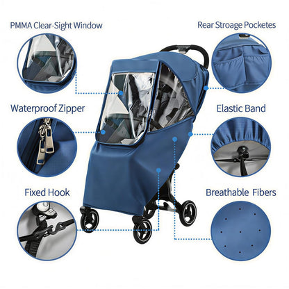 Stroller Rain Cover, Universal Accessory, Universal Rain Cover Weather Windproof Coldproof with Breathable Holes for Most Strollers (Gray)