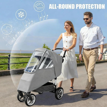 Stroller Rain Cover, Universal Accessory, Universal Rain Cover Weather Windproof Coldproof with Breathable Holes for Most Strollers (Gray)