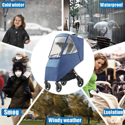 Stroller Rain Cover, Universal Accessory, Universal Rain Cover Weather Windproof Coldproof with Breathable Holes for Most Strollers (Gray)