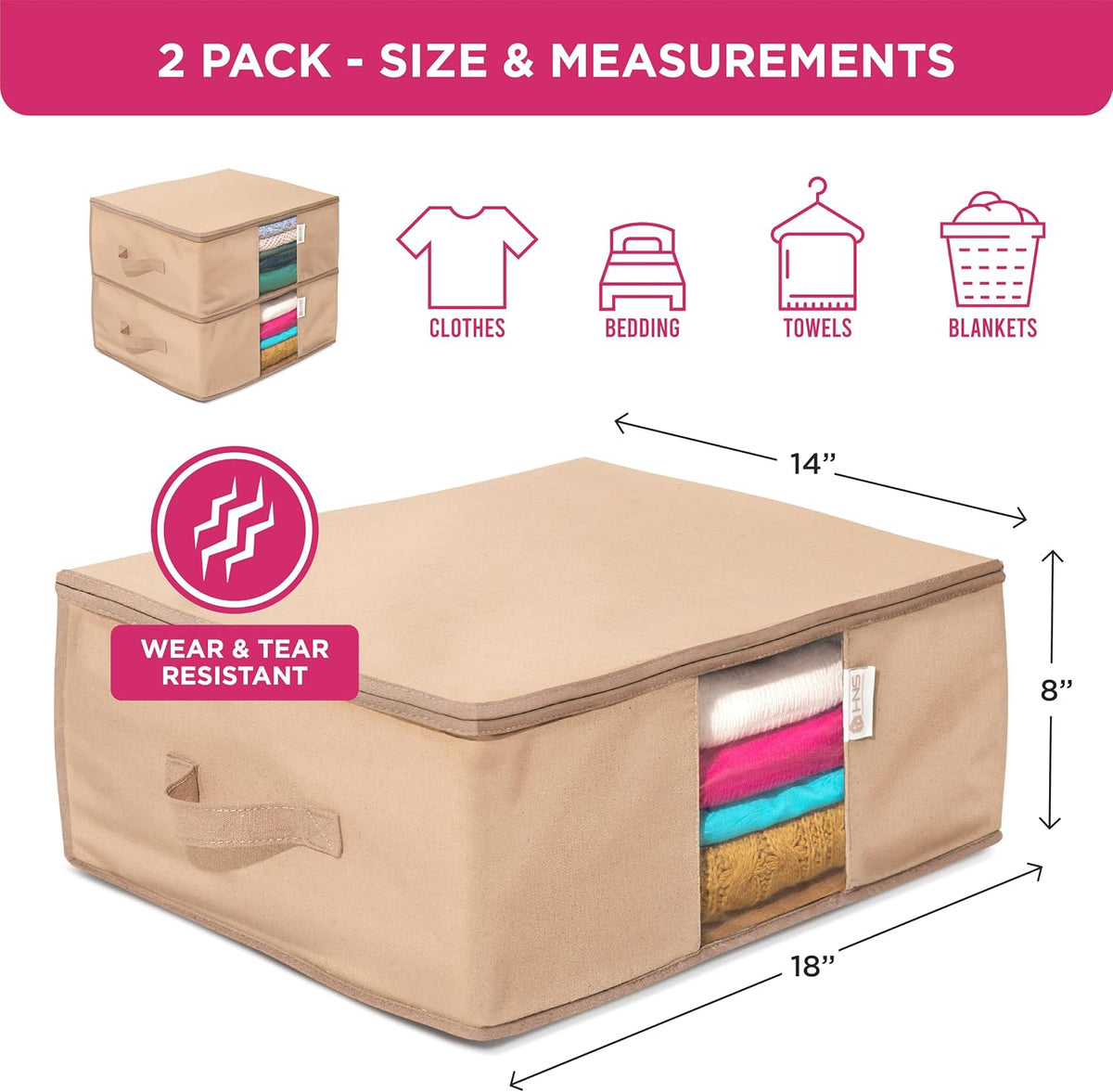 Cedar Clothes Storage Bag Organizer, Protects From Moths, Set of 2, Beige