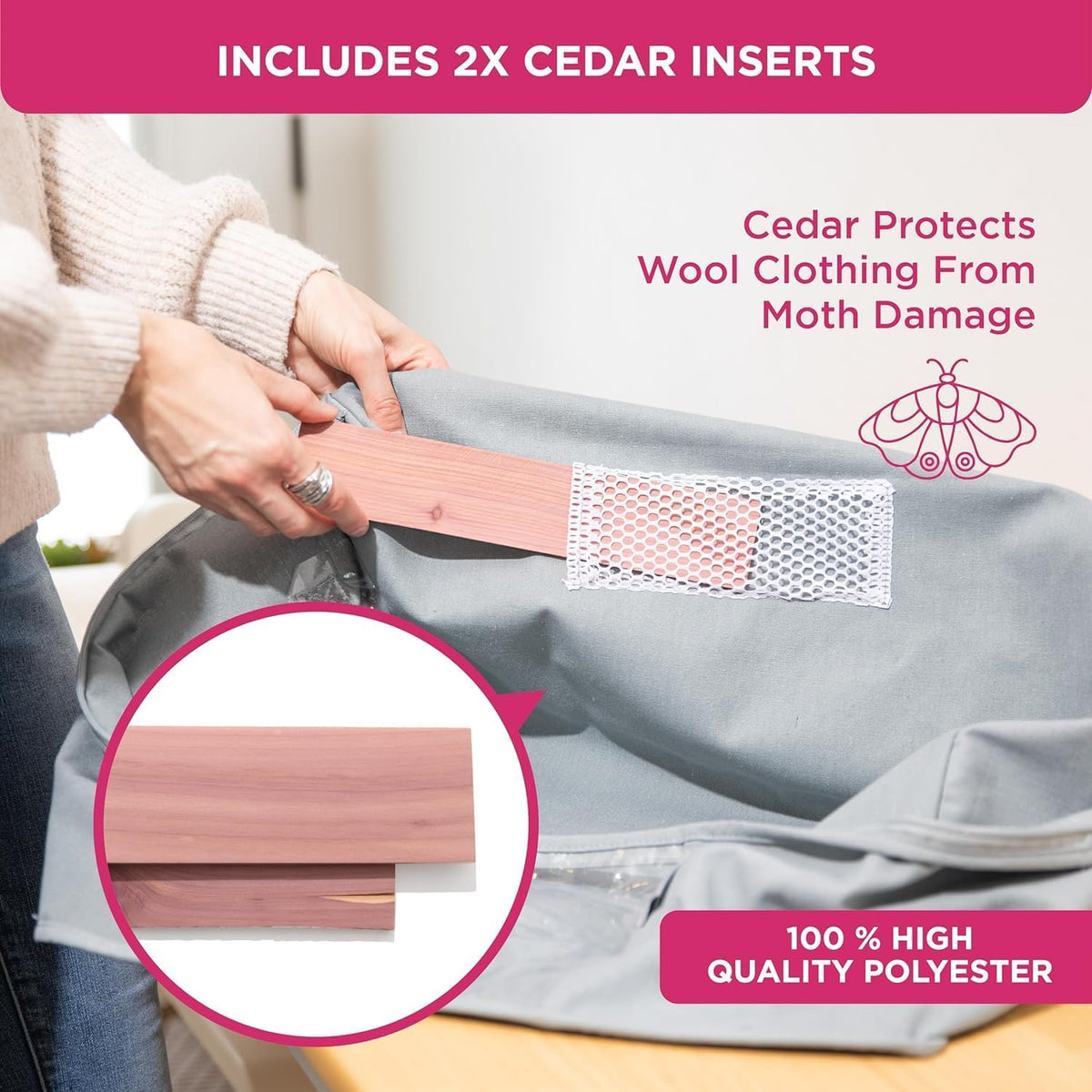 Cedar Clothes Storage Bag Organizer, Protects From Moths, Set of 2, Beige