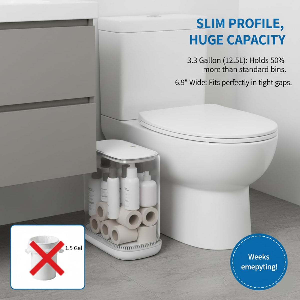 Dog Proof 3.3 Gal Slim Bathroom Trash Can with Locking Lid, Fits 4 Gal Bags