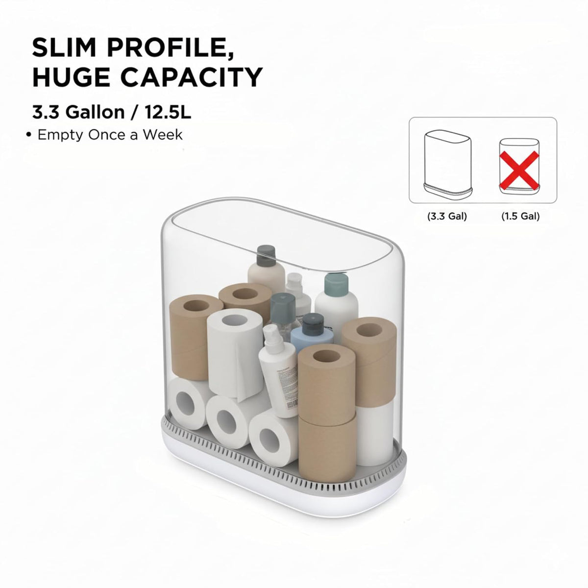 Dog Proof 3.3 Gal Slim Bathroom Trash Can with Locking Lid, Fits 4 Gal Bags