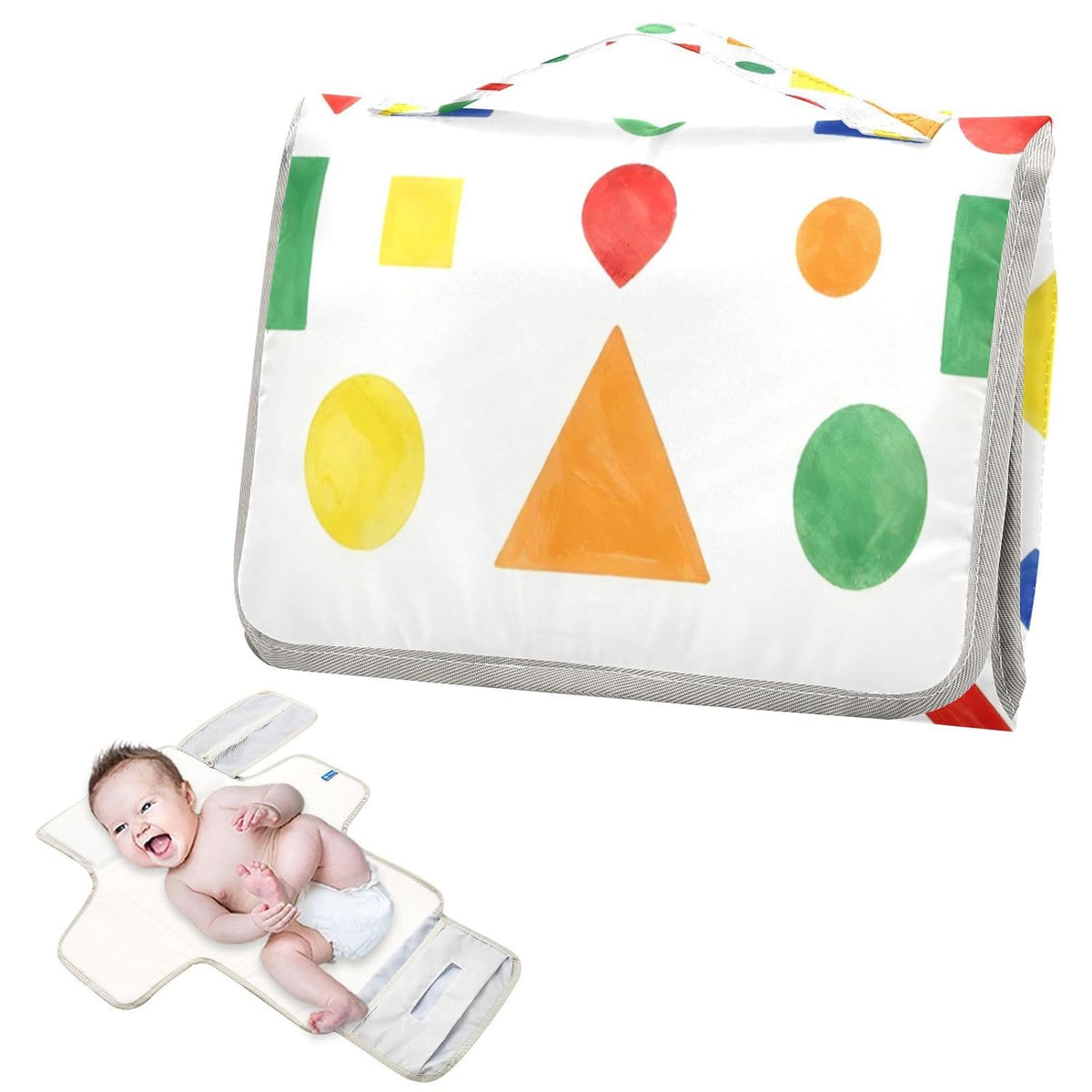 Cartoon Building Blocks Portable Diaper Changing Pad, Waterproof Baby Changing Mat with Storage Pocket & Built-in Pillow, Foldable Travel Pad, Newborn Gift Set for Boy Girl