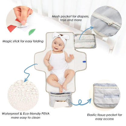 Cartoon Building Blocks Portable Diaper Changing Pad, Waterproof Baby Changing Mat with Storage Pocket & Built-in Pillow, Foldable Travel Pad, Newborn Gift Set for Boy Girl